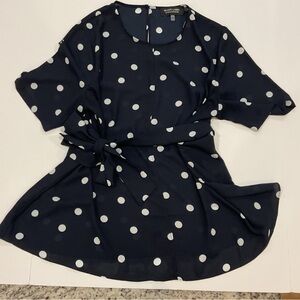 Evan Picone Black Label Retro Navy Polka Dot Blouse with Ties